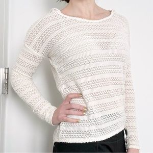 Aerie cream lace knit striped beach pullover hoodie loungewear boho spring cozy